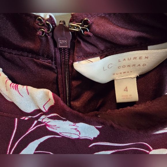 LC Lauren Conrad Floral Midi Dress - Burgundy White 4 - Picture 3 of 6